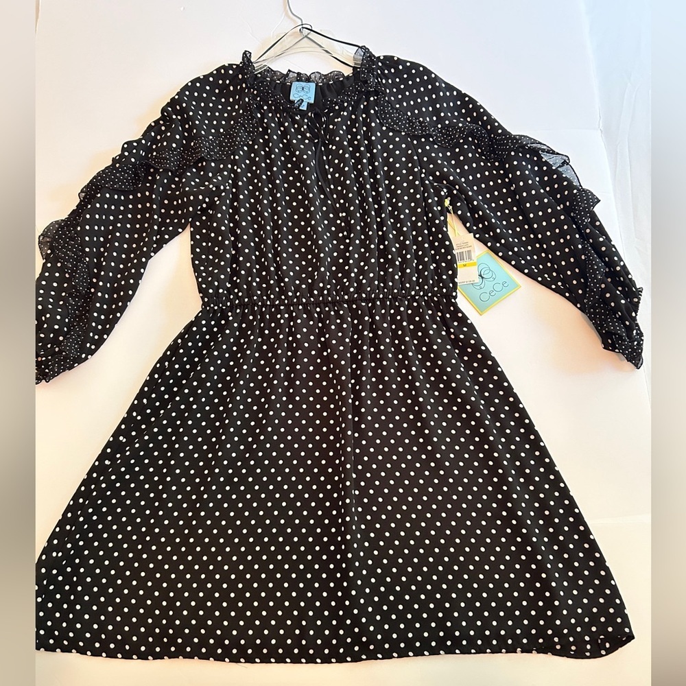 Cece polka dot French cafe dress/ Rich Black with white dots Size Medium - Picture 5 of 16